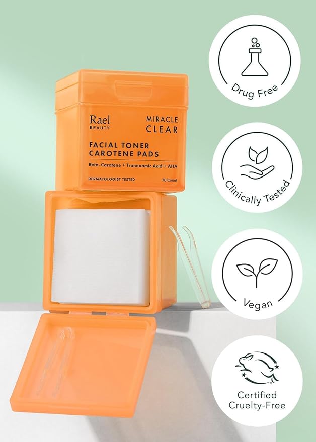 Rael Toner Pads - Cotton Pad for Face, Korean Skin Care, Dual Textured, Exfoliating and Soothing with Carotene, Niacinamide, Hyaluronic Acid, Hydrating, Vegan (70 Count)