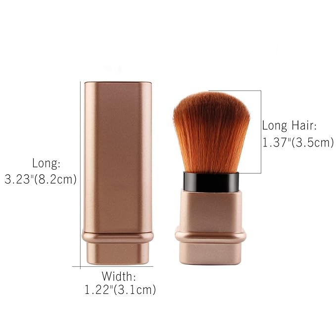 Vtrem 2 Colors Retractable Kabuki Makeup Brushes Travel Face Blush Brush Portable Small Soft Bristles Powder Brush with Cover for Blush, Bronzer, Buffing, Flawless Powder, Cosmetics Tool