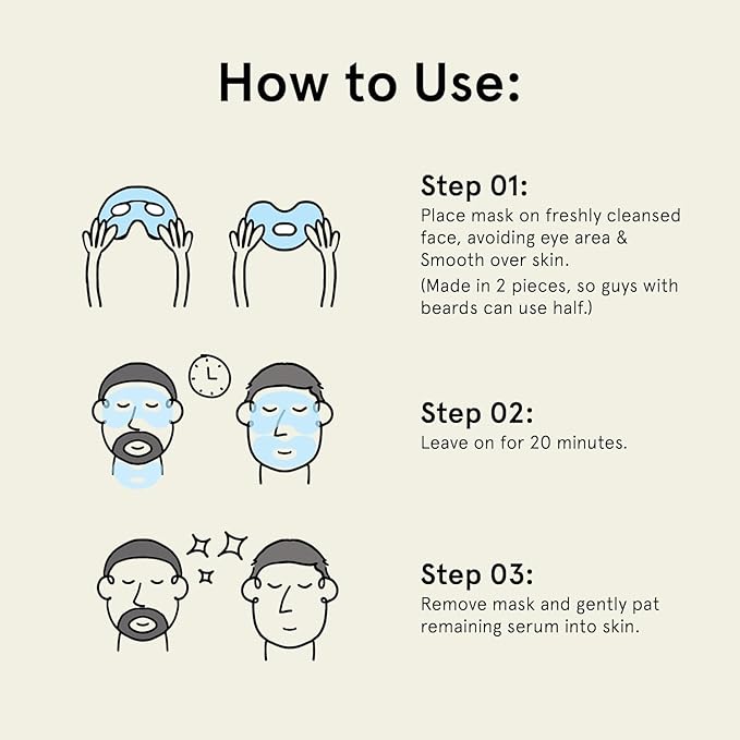 JAXON LANE BRO MASK: Korean Face Mask for Men | 2 Pc. Hydrating Anti Aging Sheet Masks Contain Vitamin C, Vitamin E, Hyaluronic Acid, Hydrolyzed Collagen for Face Care, Acne Treatment (4 X 4 Packs)