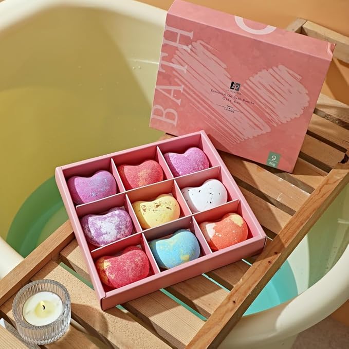 Bath Bombs Gift Set, 9 x 1.41 Oz/ 40g. Essential Oil Spa Bomb Fizzies, Relaxation, Moisturizing and Fun for Women, Wife, Mom, Girls, Teens, Daughter and Her