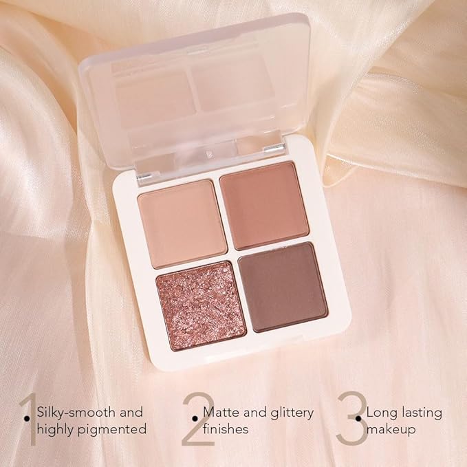 4 Colors Matte Shimmer Eyeshadow Makeup Palette,Nude Light Dark Brown Rose Gold Natural Neutral Eye Shadow Palette,Long Lasting Waterproof Naturing-Looking Women Girls Eye Shadow