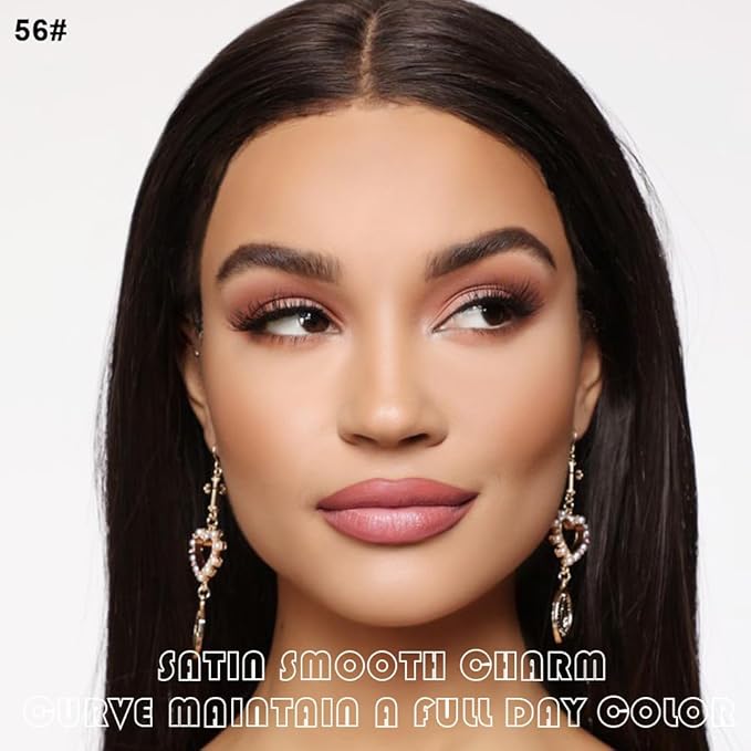 2Pcs Nude Pink Matte Lip Liner and Lipstick Makeup Set, natural nudes Lip Stain Lip Gloss Matt Liquid Lipstick 24H Long Lasting lapiz labiales mate 24 horas originales larga duracion (Nude 56#)