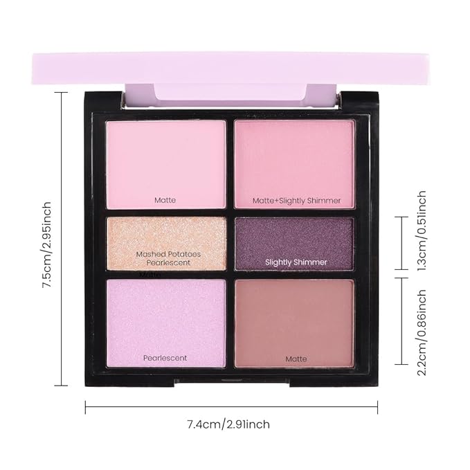 6-Color Pink Champange Purple Matte & Shimmer Eyeshadow Palette with Mirror – Highly Pigmented, Long-Lasting Eye Makeup for Artists & Creative Looks (03#)