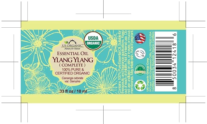 US Organic Ylang Ylang Essential Oil – 100% Pure Complete Grade, USDA Certified, Steam Distilled from Cananga Odorata – Floral Scent for Diffuser, Perfumery, Skincare – 10ml