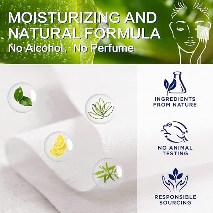500ct Facial Cleansing Wipes Gentle Makeup Remover, Waterproof Individually Wrapped, Fragrance, Oil & Alcohol Free