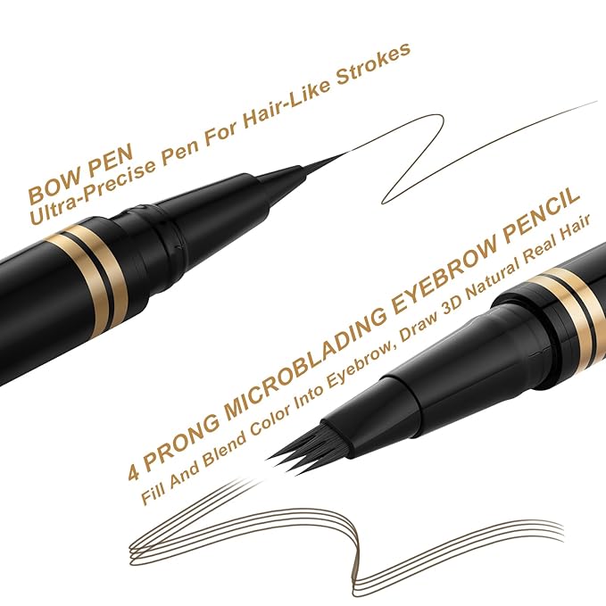 Eyebrow Pen,2-in-1 Waterproof Eyebrow Pencil with 4 Tip Microblading Brow Pen and Ultra-Precise Brow Pencil,with Dual-ended Eyebrow Brush,Eyebrow Makeup for Natural Looking - Medium Brown