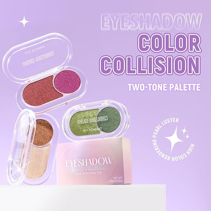 Light Green Shimmer Eyeshadow Green Double Colors Palette, High Pigment Eye Shadow Powder, Blendable Smooth and Texture Waterproof, Smudge-proof, Durable and Long-lasting Makeup Palette 02#