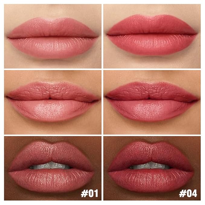 2Pcs Matte Lipstick Crayon Set for Women, Rose Pink Ruby Red 24 Hour Lipstick Lip Liner Pencil, Neutral Lip Stick Lipliner Long Lasting Waterproof Smudge Proof, Vegan & Cruelty-Free, 01+04