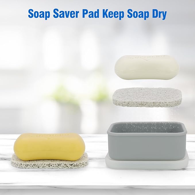 Compact Leakproof Travel Soap Case, Silicone Travel Soap Container, Portable Soap Box with Drainage Layer, Shatterproof Soap Holder for Bathroom, Gym (Gray)