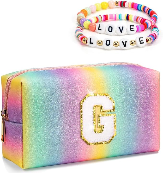 Gifts for Little Girls Teen Girls, Preppy Toiletry Bag for Kids, Custom Rainbow Travel Makeup Bag, Birthday Gift for Daughter Granddaughter, Cute Trending Stuff, Sleepover Spa Kit (Medium)