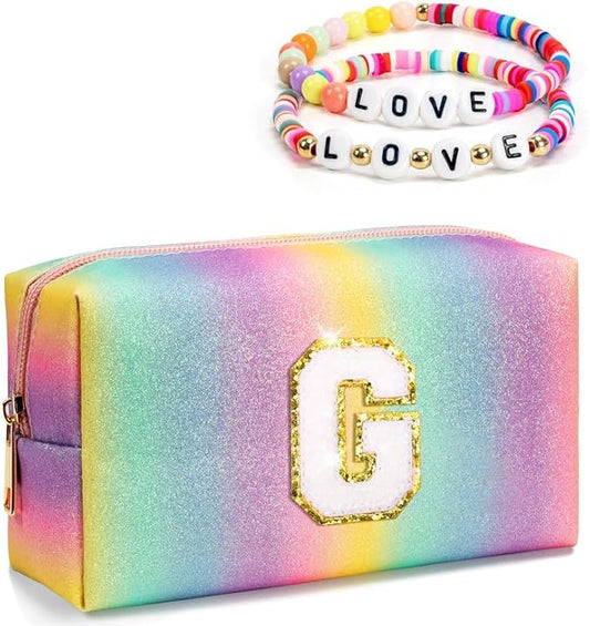 Gifts for Little Girls Teen Girls, Preppy Toiletry Bag for Kids, Custom Rainbow Travel Makeup Bag, Birthday Gift for Daughter Granddaughter, Cute Trending Stuff, Sleepover Spa Kit (Medium)