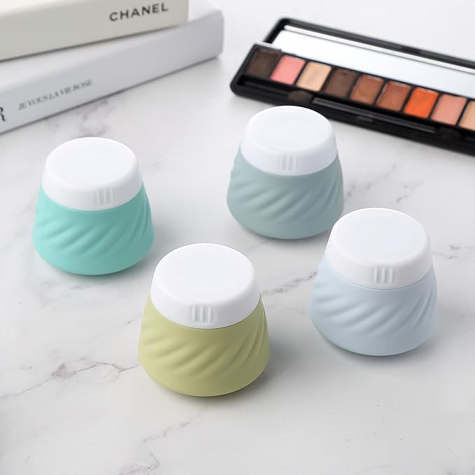 Gemice BPA-Free Silicone Travel Cream Jars with Clear Bag, Leak-proof Toiletries Containers for Cosmetic Face Body Hand Cream (4 Pack)