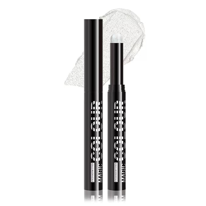 White Shimmer Eyeshadow, White Cream Glitter Eyeshadow Stick Pencil, Waterproof Long Lasting High Pigment Eye Shadow Crayon Pen, Women Multi-Dimensional Eye Highlighter Stick (19#)
