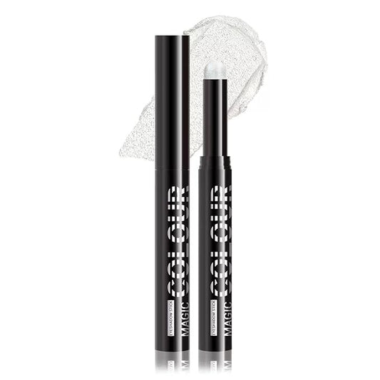 White Shimmer Eyeshadow, White Cream Glitter Eyeshadow Stick Pencil, Waterproof Long Lasting High Pigment Eye Shadow Crayon Pen, Women Multi-Dimensional Eye Highlighter Stick (19#)