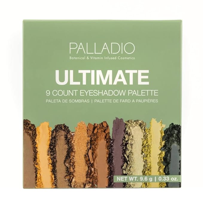 Palladio Ultimate 9-Count Eyeshadow Palette, Talc-Free Formula, High Pigmented Shades in A Mix of Matte & Shimmer Finishes, Blendable Long Lasting Colorful Professional-Grade Makeup (Natural Earth)
