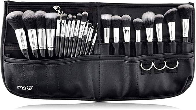 MSQ Makeup Brushes Set 29pcs Professional Cosmetics Brushes with Belt Waist Makeup Bag (Foundation, Powder, Creams, Liquids & Eye Brushes) for Women/Girls/Artists/Holiday gifts/travel