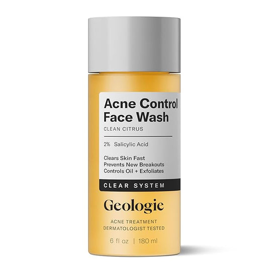 Geologie Acne Control Face Wash | 2% Salicylic Acid Exfoliating Cleanser | Clears Skin, Controls Oil & Prevents Breakouts | Clean Citrus Scent | For Men & Women | 6 fl oz