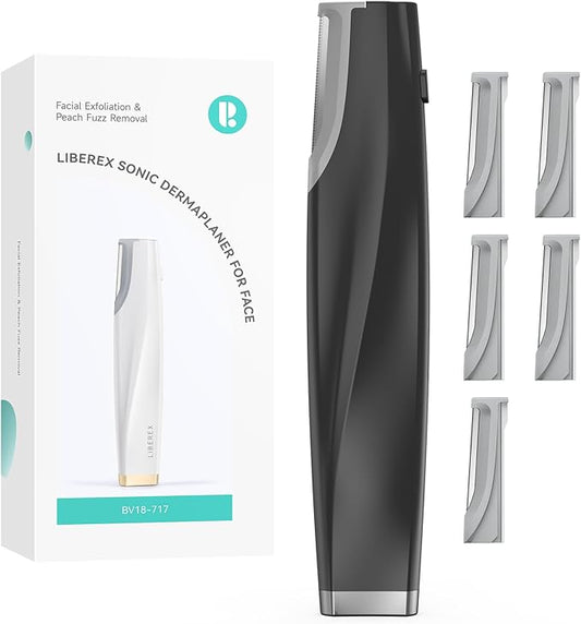 Sonic Dermaplaning Tool for Face - Rechargeable Dermaplane Razor with 6 Refill Dermablades, Facial Hair & Peach Fuzz Remover for Women (Black)