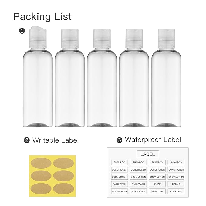 Travel Bottles for Toiletries 3.4 oz - Travel Size Containers for Shampoo Plastic - Small Empty Lotion Squeeze Bottle for Liquid TSA Approved - Leak Proof Mini Conditioner Refillable Clear 100ml