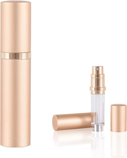 Travel Refillable Perfume Fragrance Atomizer 0.17fl.oz/5ml. Cologne Pocket Recyclable Portable Sprayer Bottle. Mini Scent Pump Case Dispenser Perfume Container.Travel friendly (GOLD)