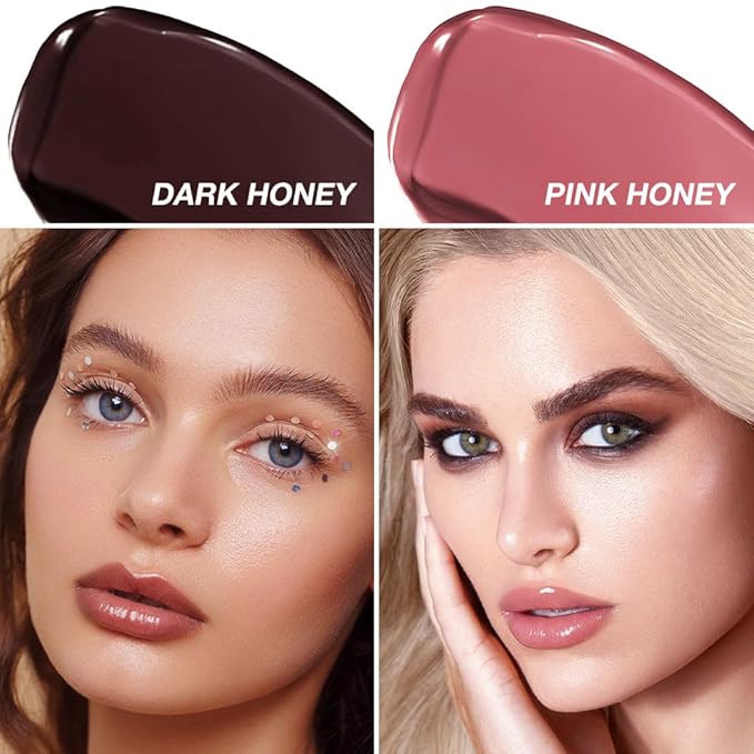 2Pcs Honey Lipstick Tinted Lip Balm, Sheer Hydrating Lip Stain for All Skin Tones, Natural Lightweight Lips Gloss Makeup for Women, Vegan & Cruelty-Free (Black & Pink)