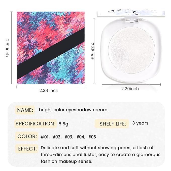 Pearl White Cream Glitter Shimmer Metallic Eyeshadow Palette Makeup, Natural Single Mini Instant Holographic Eyeshadow For Women, Sombras Crema Para Ojos, Talc, Paraben & Cruelty Free