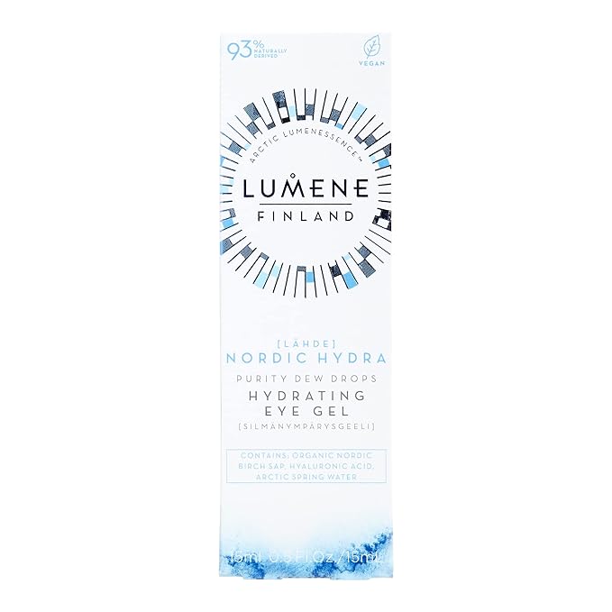 Lumene Purity Dew Drops Hydrating Eye Gel - Dark Circle Eye Cream with Hyaluronic Acid & Under Eye Serum + Puffy Eyes Treatment, 15ml