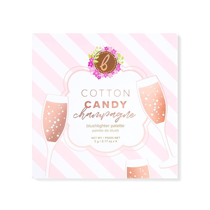 Beauty Bakerie Powder Blush Makeup Palette for Face & Cheeks, Matte and Metallic Highlighter Make up Set, 4 Highlight Shades, Cotton Candy Champagne