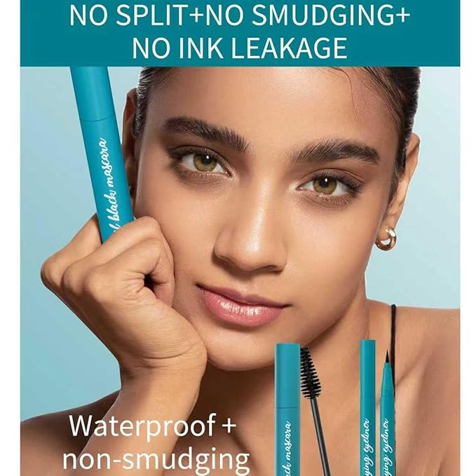 New Extension Mascara & Eyeliner Set, Black Volume and Length Mascara Waterproof Smooth Eyeliner, Smudge-proof Natural No Clumping Smudging Lasting All Day