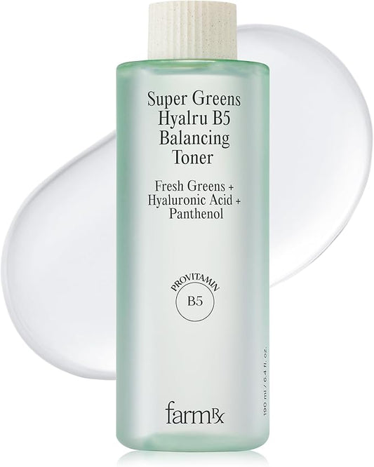Farm Rx Super Greens Hyalru B5 Balancing Toner (6.4fl oz) - Lightweight, Hydrating, Soothing, Water-Based. Korean Skin Care. Hyaluronic Acid, Panthenol, Vegan.