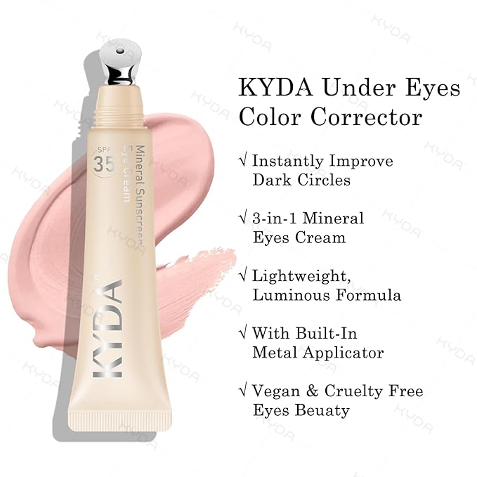 KYDA 6 Pcs Pink Mineral Under Eyes Concealer Kit, Included Eyes Concealer Cream+Loose Setting Powder, SPF 35, Eyes Color Corrector Set, Correct & Conceal Dark Circles, with Brushes and Makeup Puffs