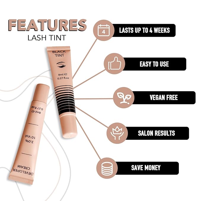 Lash Color Kit, Lomansa Black Color Kit for Eyelash and Brow, Eyelash & Eyebrow Color Set, Lasts Up to 4 Weeks, Easy to Use at Home Salon