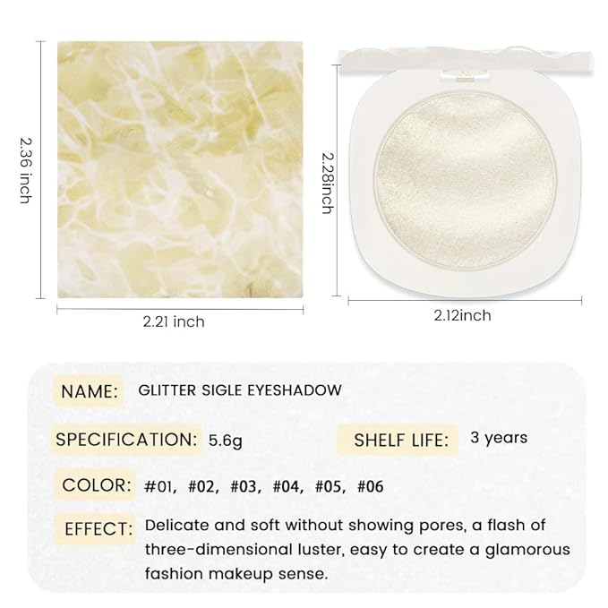 Champagne Rose Gold Shimmer Glitter Sparkling Monochrome Eyeshadow Palette,Metallic Single Eye Shadow for Older Women,Long Lasting Naturing-Looking Eye Makeup