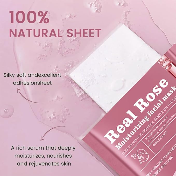 8 Pack Rose Kids Face Mask,Pink Face Masks Skincare Spa Day Kit Supplies,Spa Party Favors for Teens Girls Women,Sheet Facial Mask Skincare Gifts Set,Moisturize Soothe for All Skin Types