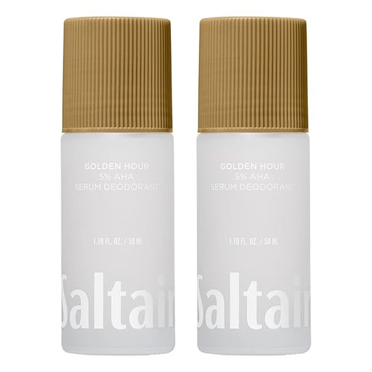 Saltair Serum Deodorant Golden Hour 2 Pack. 5% AHA Formula. Lactic Acid and Mandelic Acid Deodorant. Aluminum Free Odor Control for Women and Men. Travel Essentials, 2x 1.7oz Roll On
