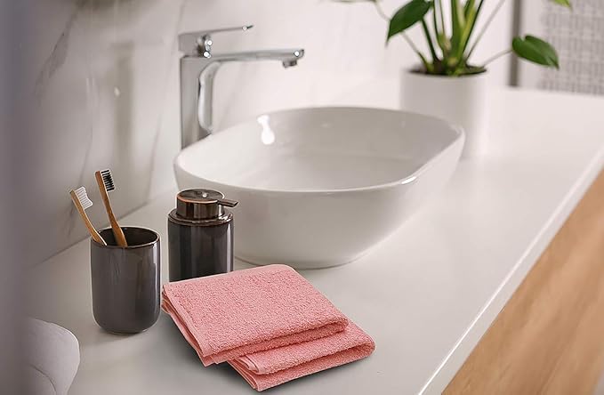 Softolle 100% Cotton Washcloths 24 Pack (12x12 Inches) Soft, Highly Absorbent Washcloth, Face Towels, Wash Cloths for Face, Ring Spun, Bulk Pack (Pink)