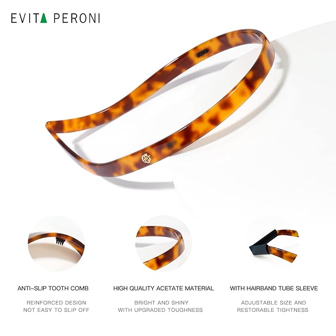 EVITA PERONI Hair Bands - Designed for Eyewear, No Pressure, No Headache, Comfortable Non-Slip Thin Fashion Headbands for Women's Hair - Black