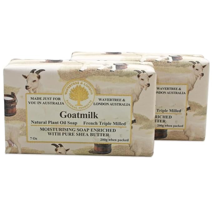 Wavertree & London Natural Goat Milk Soap Bars (2 Bars) – 7oz Individually Wrapped, French Triple Milled Moisturizing Bath Bar Soap Enriched with Shea Butter, Chemical-Free Sensitive Skin Bar Soap