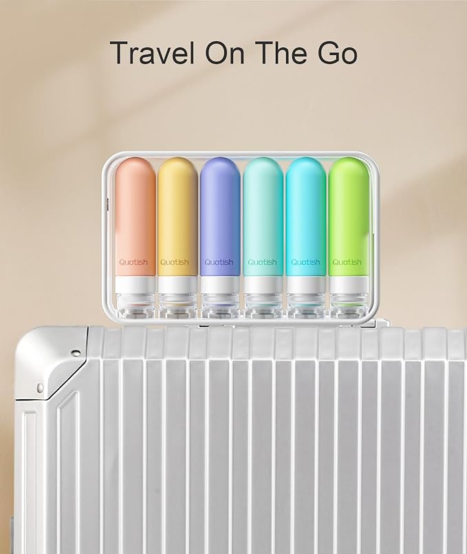 Quatish Travel Bottles for Toiletries 6 Pack, Original Patented Leakproof 3 oz Tsa Approved Travel Size Containers, BPA Free Silicone Shampoo and Conditioner Bottles, Camping Essentials