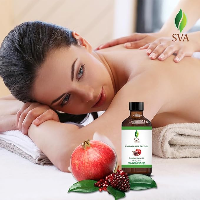 SVA Pomegranate Seed Organic - 4 Fl Oz – 100% Natural Cold Pressed Organic Pomegranate Oil - for Face, Skin Care, Hair Care, Scalp Massage & Body Massage – Carrier Oil with Dropper