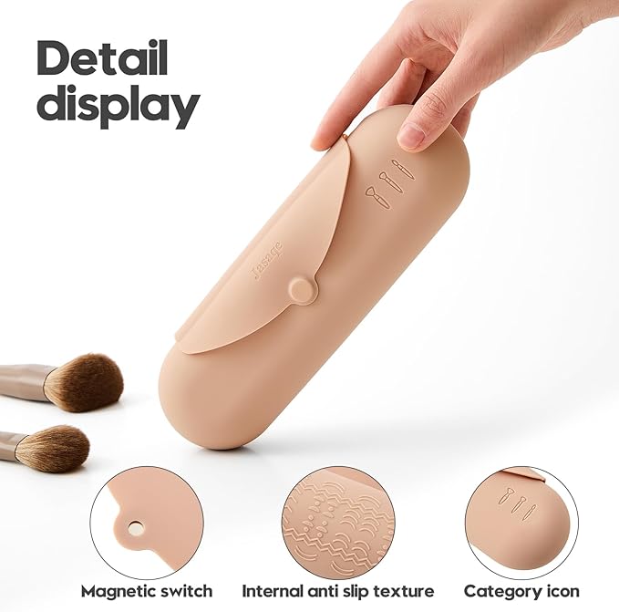 Silicone Makeup Brush Holder，Travel Makeup bag-Soft Portable Cosmetic Face Brushes Holder，Large Travel Makeup Brush Case with Anti-Fall Out Magnetic Closure