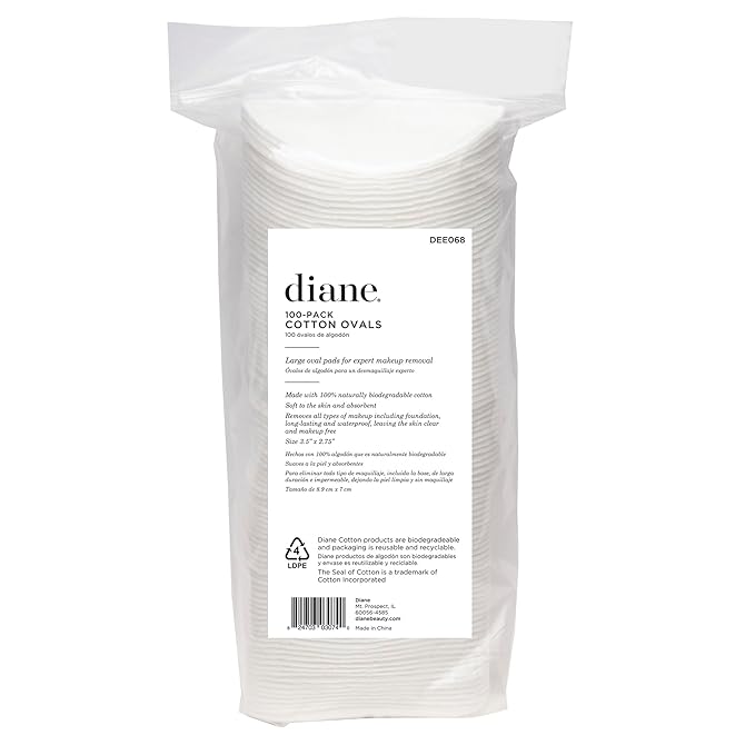 Diane Multi-Layer 3.5" x 2.75" Cotton Ovals, 100% Pure Cotton, Ideal for Makeup Removal, Nail Polish Touch-Ups, Skincare, and Everyday Household Use, 100 Count