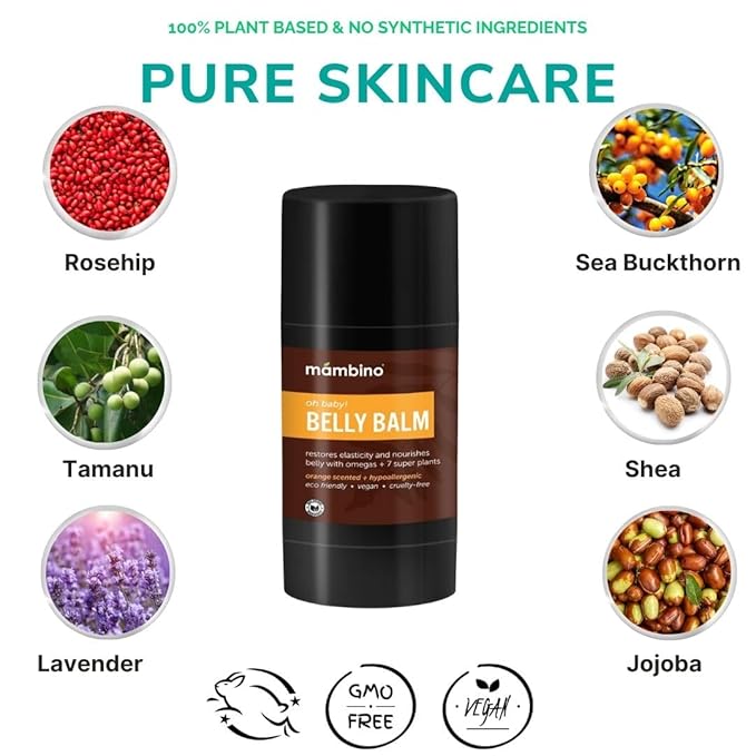 Mambino Organics Oh Baby! Belly Balm for Pregnant Women, Organic Shea Butter, Tamanu Oil and Calendula, Helps Reduce Stretch Marks in Pregnancy, Vegan, Maternity Skin Care, 2.5 fl oz