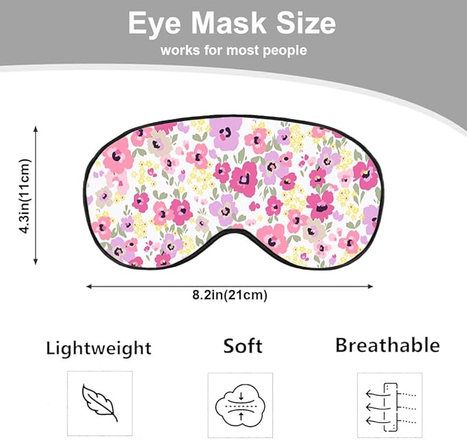 Pink Flowers Sleep Mask Eye Mask Beautiful Spring Floral Sleep Mask Light Blocking Adjustable Smooth Soft Eye Masks for Women Deep Rest Travel
