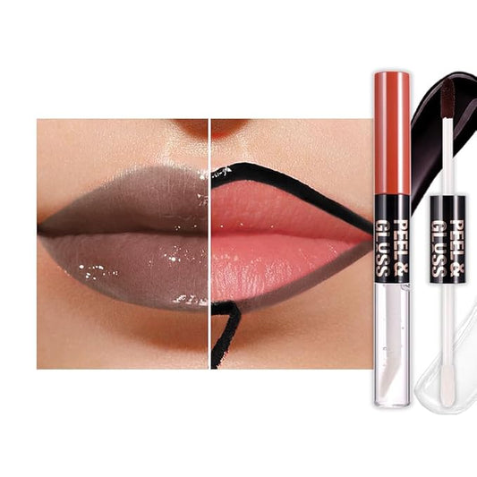 Brown Lip Stain Peel off Lip Oil Dual Ended Combo Set, 2 in 1 Lips Liner Stain Oil Peel off Long Lasting Waterproof, High Pigmented Flawless Lips Tint Stick Not Faded Vegan & Cruelty-free 06#