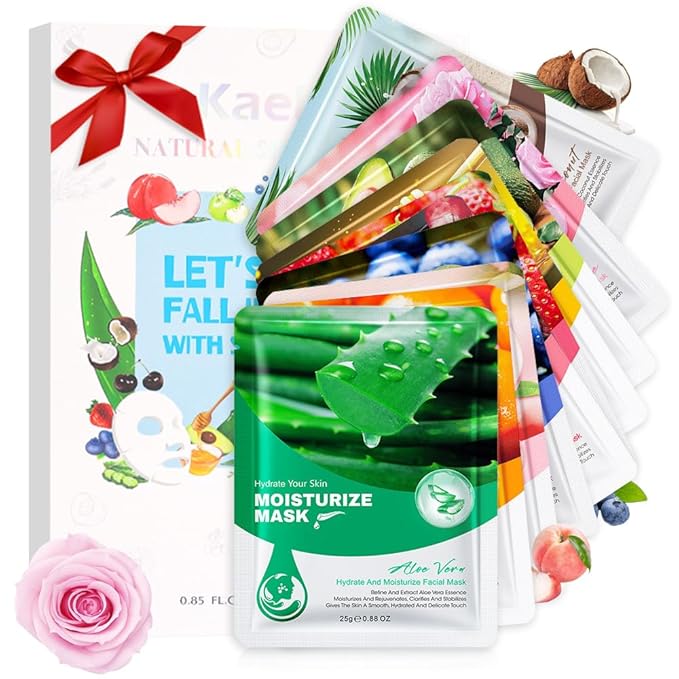 Kaely 10 Pack Variety Face Masks for Kids, Kids Face Mask Spa Day Kit Supplies, Spa Party Favors for Teens Girls Night, Sheet Facial Mask Skincare Gifts Set, Hydrating Soothe for All Skin Types, 01