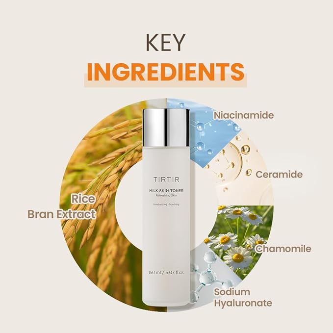 TIRTIR Milk Skin Rice Toner | Deep Moisturizing, Hydrating Toner for face, Niacinamide, Ceramide, Rice Bran Extract, Nature-Oriented Ingredients for Korean Skin Care, Vegan, 1.69 Fl Oz
