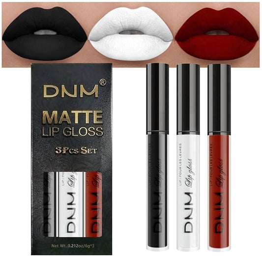 AMY'S DIARY Dark Red White Black Matte Plum Liquid Lipstick 3Pcs Sets,24-hour Lipstick Long Lasting Permanent L Magic Lipstick Waterproof Lip Stain 24 Smudge Waterproof for Women (Set17)