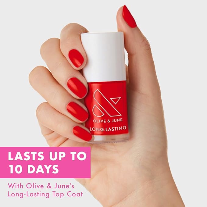 Olive & June Long Lasting Nail Polish | Plump, Gel-Like Finish No Lamp Needed | Lasts up to 10 days | Salon-Quality Color at Home | 15-Free, Vegan & Cruelty-Free Chip-Resistant Shine | CV Cherry Red