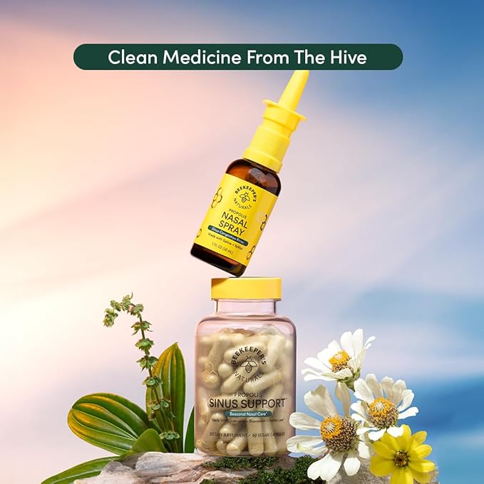 Beekeeper's Naturals Nasal Spray for Adults with Propolis, Xylitol & Saline, Clears Nasal Congestion, Moisturizes Sinus Canal, & Decongest Sinus Cavities, 1 fl oz